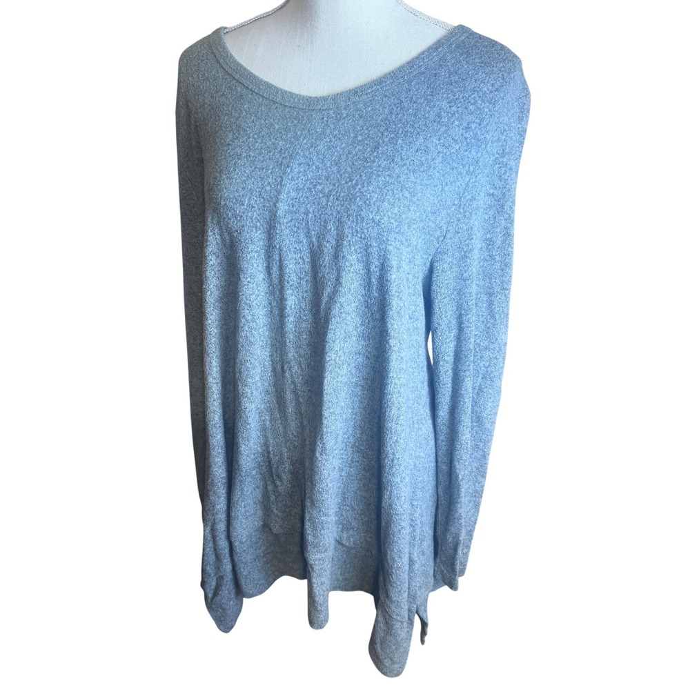 Coin 1804 Los Angeles Blue Heather Knit Button Back Tunic Top Womens Large L